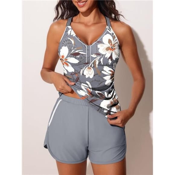 Modest Tankini Swimsuit with Pockets  2 Piece Sporty Tummy Control Set for Women - Picture 6 of 7